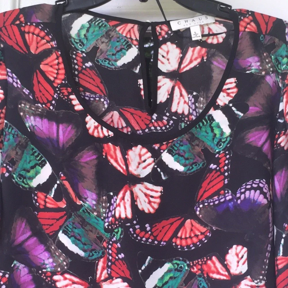 CHAUS "DECADENT BUTTERFLIES" BLOUSE - Picture 1 of 7